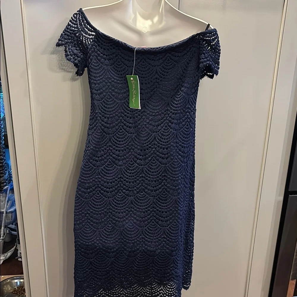 NWT retail $198 Lilly Pulitzer Jade Dress - Navy Shell Scalloped Lace -sm - Picture 10 of 10